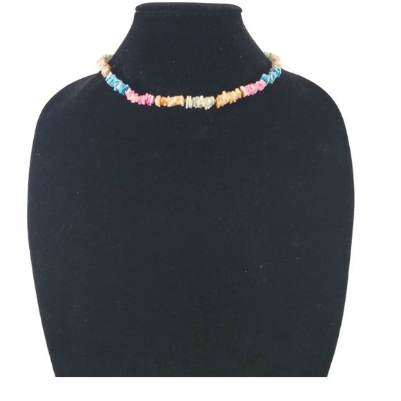 Lot of 2 Puka Shell Necklaces Beach Pastel Surfer Choker Pink Blue Green White - Picture 2 of 8